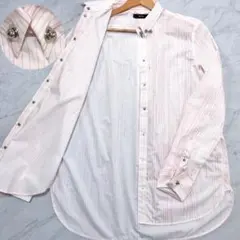 【美品 希少】DIESEL 長袖 シャツ ストライプ シルバー 金具 ピンク Lのサムネイル