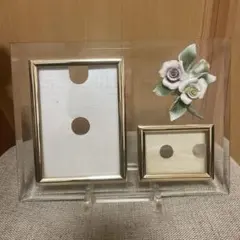 フォトフレーム ガラス　バラ装飾　美品