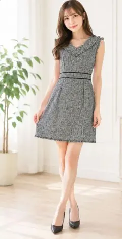 LE SOUK❤高級ツイードワンピ 美シルエット細見え セレモニー S　上品のサムネイル