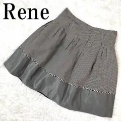 Rene ルネ 切り替えフレアスカート チェック ブラック 38 B6243のサムネイル