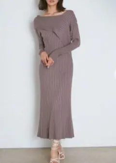 美品‼️ SNIDEL スナイデル　アシメワイドリブニットワンピース　春ワンピ