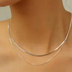 ネックレス 二連 スネーク チェーン ネックレス サージカルステンレス シルバー