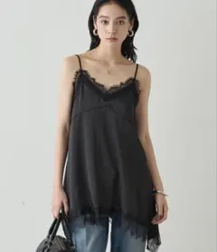 ラウンジドレス　レースキャミ　ブラック