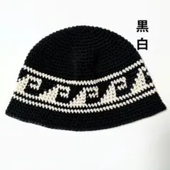 クロシェハット バケットハット クラッシャーハット 帽子 ビーニー 古着 波柄
