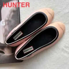 HUNTER 美品 ピンク レインシューズ 防水 撥水 フラットシューズ ⚪︎のサムネイル