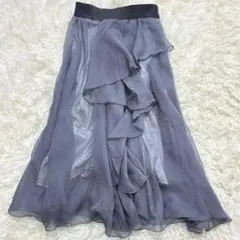 ナイスクラップ フリルシフォンロングスカート ラッフル　グレー F 揺れ感　春夏