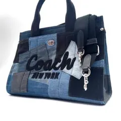 希少 美品 COACH カーゴトート20 デニム パッチワーク ショルダー