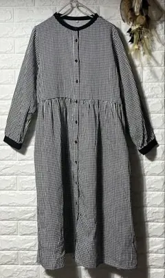 ギンガムチェック 長袖ワンピース Lサイズ