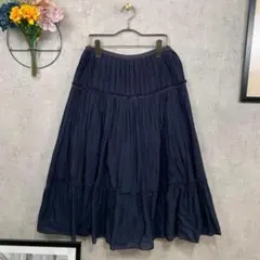 【美品】タルボット ロングスカート フレア M相当 ネイビー 無地 レディース