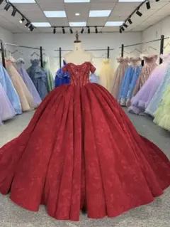 【超高品質】赤のオフショルダーカラードレス　ウェディング　真空パック済み