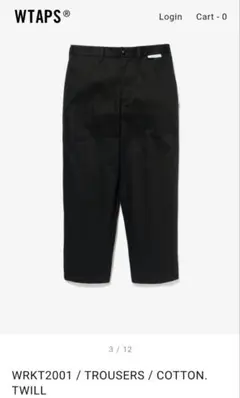 WRKT2001TROUSERS COTTON. TWILL　黒　Lサイズのサムネイル