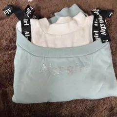 未使用　ALGY 裏起毛オフショル風ラインストーンロゴトレーナー　140 ミント