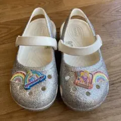 Crocs グリッターシルバーサンダル C11