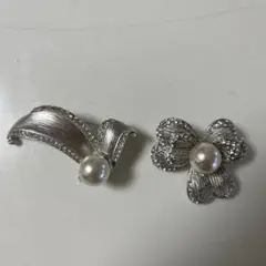 エレガントなパールとお花のブローチ 2点セット