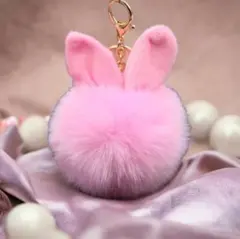 【ピンク】キーホルダー うさみみファーチャーム ウサギ うさぎ バックチャーム