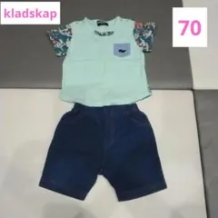ミントグリーンTシャツ&デニムショートパンツセット 70のサムネイル