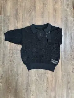 ブラック メッシュデザイン 五分袖ポロシャツ