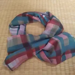 シフォンストール 青赤緑ピンク チェック柄　38×154cm
