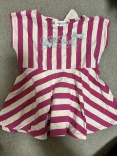 ★ジルスチュアート★リボン付きロゴプリントボーダー半袖ペプラムチュニック★80★