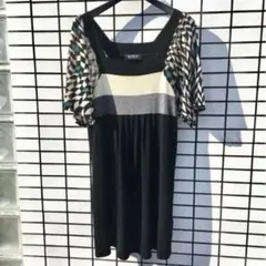 COMME CI COMME CA■膝丈 異素材切替カットソー フレアワンピース