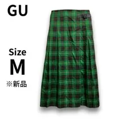 新品タグ付 GU チェックプリーツミディスカート グリーン M 完売品 人気色
