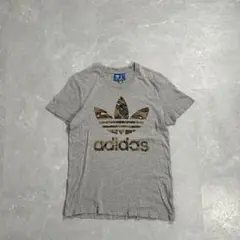 00s old adidas カモフラ トレフォイルロゴ tシャツ グレー 短丈