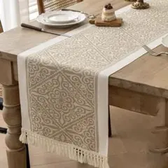 北欧風 テーブルランナー センターテーブル ベージュ フリンジ タッセル