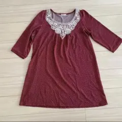 匿名配送！ PAS DE DEUX バーガンディ 七分袖ワンピース チュニックL