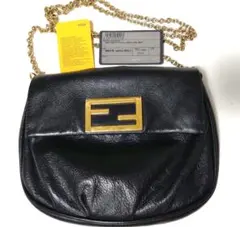 【美品】FENDI ブラックレザー ショルダーバッグ　チェーン ヴィンテージ