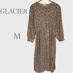 グラシア　花柄ロングワンピース　長袖　ブラウン　M　春秋