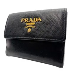 【美品】 プラダ カードケース Wホック 小銭入れ有 サフィアーノ ブラック