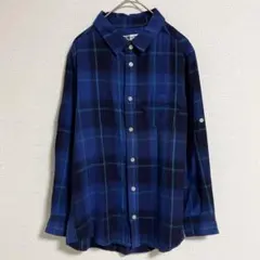 emsexcite フランネルシャツ　チェック柄　長袖　青　 Mサイズ