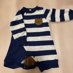 クマデザイン ストライプロンパース 80