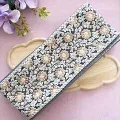 【インド刺繍リボン087】1m チュール 幅約10cm 太幅リボン長さ変更可能