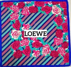 LOEWE ロエベ スカーフ 大判 花柄 ストライプ シルク ブルーのサムネイル