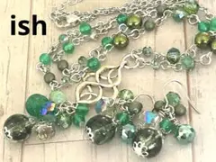 【B175】ish10mm緑水晶・グリーンアゲート・ジェイドネックレス＆ピアス