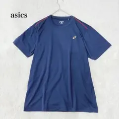 アシックス♢半袖Tシャツ スポーツウェア ネイビー ワンポイント 速乾性 XL