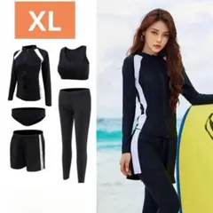 レディースXL5点セット水着長袖ラッシュガードフィットネス大きいサイズ体型カバー