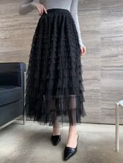 SHEIN DAZY チュール マルチレイヤーメッシュヘムスカート　L 黒