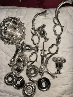 アンティーク シルバーカラー キャンドル ホルダーセット