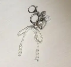 ハート パール チャーム キーホルダー