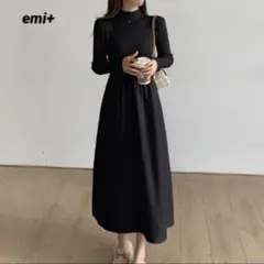 新品未使用 タグ付き emi+ エミプラス ハイネックリブニットフレアワンピース