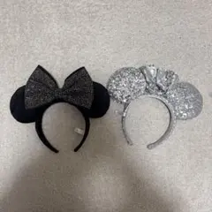 ミニー耳カチューシャセット 黒・銀