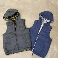 リバーシブルダウンベスト グレー ネイビー　ボーダー　140150