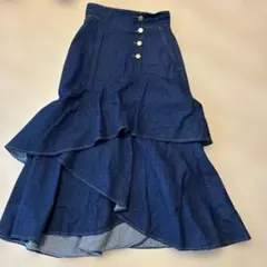 ダークデニム フレアスカート 2段