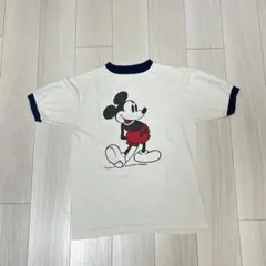 ディズニー　ミッキー　リンガーTシャツ　白足　ヴィンテージ