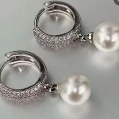 パール フープピアス シルバーカラー ラインストーン