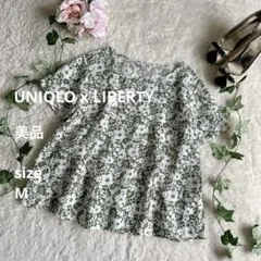 美品☆UNIQLO x LIBERTY 半袖Tリネンブラウス 花柄 M グリーンのサムネイル