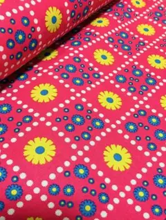 2m 日本製　レトロポップ　シーチング　ピンク　生地