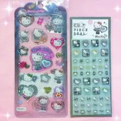 ♡キティ 平成はっぴーフォン ドロップジュエリー＆ピースシール 黒ギ2点セット♡